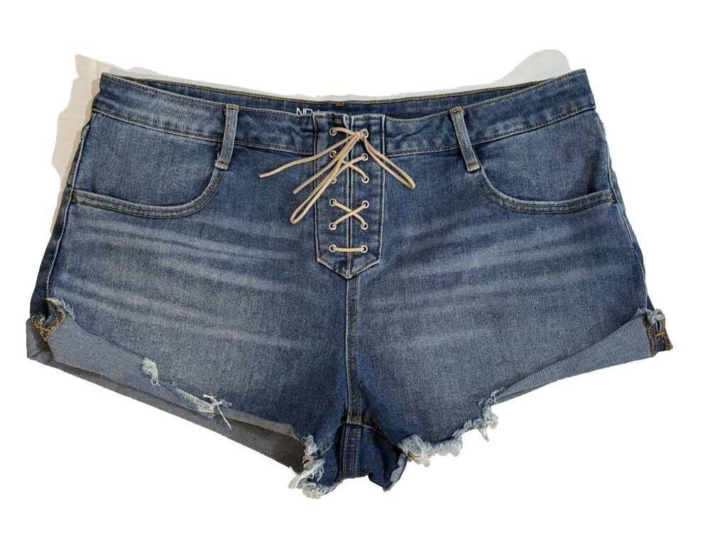 Y2K No Boundaries Size 17 Lace Up Denim Shorts Steampunk Cottagecore Western